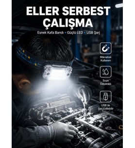 Beyaz Led Işık Sensörlü Kafa Lambası Lityum Batarya Led El Fenerli Şarjlı