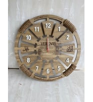 Kişiye Özel Halatlı Dekoratif Ahşap Duvar Saati 50 cm