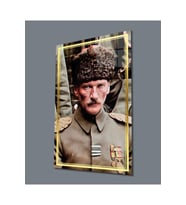 Atatürk Portre Dikey Cam Tablo Hediyelik Büyük Tablo Ev Ofis Dekoru (Çok Renkli)