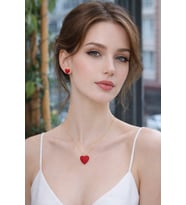 Scarlet Hearth Kırmızı Kalp Figürlü Minimal Küpe ve Kolye Seti- Zarif, Sevgililer Günü, Hediye