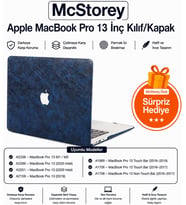 MacBook Pro 13 İnç Kılıf A2338 M1 M2 Uyumlu Deri Dokulu Sert Koruyucu Hard Case A1706 A1708 A1989 A2159 A2251 A2289 Lacivert