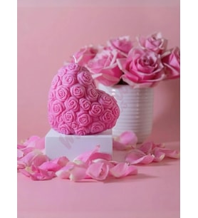 Mumelia Candles Gül Desenli Kalp - Doğal Soya Dekoratif Mum - Pembe