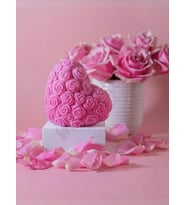 Mumelia Candles Gül Desenli Kalp - Doğal Soya Dekoratif Mum - Pembe