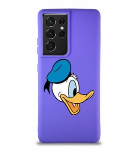 Samsung Galaxy S21 Ultra Soft Premier Kapak Donald Duck-F Tasarımlı Silikon Kılıf - Mor (Şeffaf)