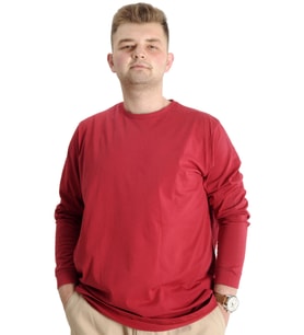 Mode XL Büyük Beden Erkek Tshirt Uzun Kol Manşetli 20103 Bordo