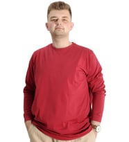 Mode XL Büyük Beden Erkek Tshirt Uzun Kol Manşetli 20103 Bordo