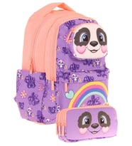 Kaukko Kids Toys Kız Çocuk Mor Somon 3D Panda Şekilli İlkokul Çantası ve Kalemlik Seti (L5233+L8233)