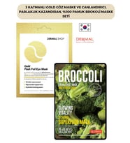 3 Katmanlı Gold Göz Maske ve Canlandırıcı, Parlaklık Kazandıran, %100 Pamuk Brokoli Maske Seti