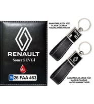Plakanıza Özel Yeni Renault Logolu Siyah Ruhsat Kabı ve Anahtarlık