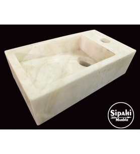 Sipahi Marble Afyon Sarılı Beyaz Mermer Yandan Batarya Çıkışlı Kare Lavabo