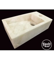 Sipahi Marble Afyon Sarılı Beyaz Mermer Yandan Batarya Çıkışlı Kare Lavabo