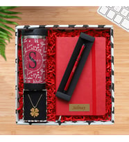 Sevgililer Gününe Özel, Kişiye Özel Kırmızı Renk Deri Defter, Kişiye Özel Çelik Termos Bardak, Kişiye Özel Metal Tükenmez Kalem, Kişiye Özel İsimli Çelik Kolye Hediye Seti
