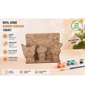 Sevimli Karakterler Temalı Ahşap Boyama Seti – 3D Geçmeli MDF Dekor, 6 Renk Boya ve Fırça Dahil