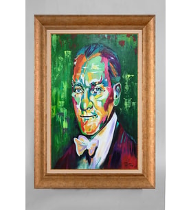 Altın Varaklı Çerçeveli Paspartulu Atatürk Tablo a275 (Gold)