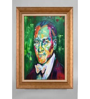 Altın Varaklı Çerçeveli Paspartulu Atatürk Tablo a275 (Gold)