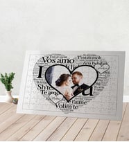 100 Dilde Seni Seviyorum Fotoğraflı Puzzle Siyah Kalpli