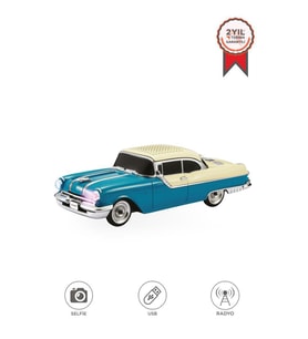 Bluetooth Hoparlör Retro Klasik Araba Tasarımlı 10W FM USB Selfie Speaker D87 Yeşil (Zümrüt Yeşili)