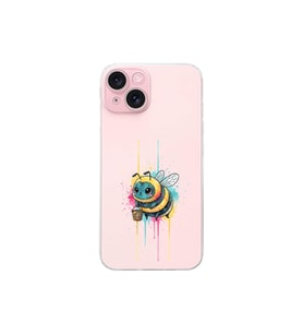 iPhone 15 Plus ile uyumlu Splash arı tasarımlı şeffaf silikon kılıf