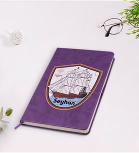 BK Gift Kişiye Özel Gemi Tasarımlı Mor Termo Deri Defter Model 3