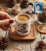 Kişiye Özel Karikatürlü Siyah Beyaz Taraftar Baba Oğul Türk Kahvesi Fincanı Babalar Günü Hediyesi