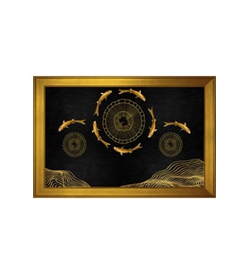 Balıklar ve Soyut Şekiller Motifli Kanvas Tablo 80 x 110 cm Gold Çerçeve