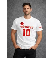 Erkek TÜRKİYE Ay Yıldız Baskılı 10 Numara Forma Tişört Taraftar T-Shirt - Beyaz