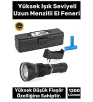 Premium 750m Mesafeli Beyaz Aydınlatma 1200 Lümen Profesyonel Şarjlı El Feneri