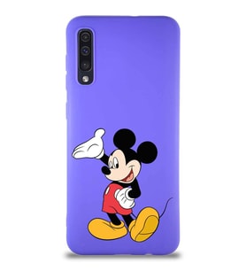 Samsung Galaxy A30S Soft Premier Kapak Mickey Mouse-C Tasarımlı Silikon Kılıf - Mor (Şeffaf)