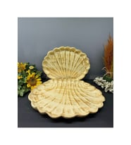 Dekoratif Polyester İkili İstiridye Tepsi Sunumluk Krem Gold Eskitme