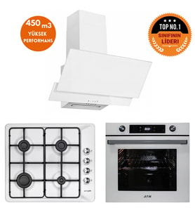 Eminçelik ve AFM TECH Markalı / NOVA Turbolu Emaye Ocak Beyaz Ankastre Set (31 221 + FM7701+FM3301)