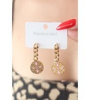 316L Çelik Gold Renk Sallantı Çiçek Model İşleme Detay Kadın Küpe 5886 - GLST3243-1298