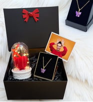 Kelebek Kolyeli Fotoğraflı Kişiye Özel Hediye Kutusu - Premium Set (Model 6)