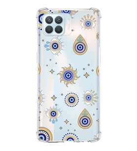 PrintiFy Oppo Reno 4 Lite Uyumlu Nazar Boncuğu 5 Baskılı Şeffaf Köşe Korumalı Antişok Kılıf