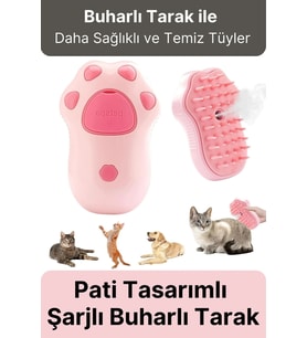 Yeni Seri Tüy Bakımı Pati Desenli Şarjlı Su Hazneli Doldurulan Kedi Köpek Evcil Hayvan Buharlı Tarak
