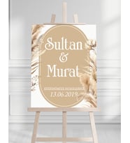 Söz Nişan Düğün İçin 50x70 Karşılama Panosu - SŞeftali Çiçek Desenli