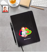 Kişiye Özel Erkek Bebek Karikatürlü Siyah Defter Kalem Hediye Seti Model-3