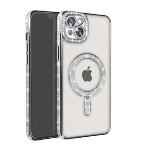 Iphone 14 Kılıf Joke Simli Magneticsafe Kılıf - Gümüş