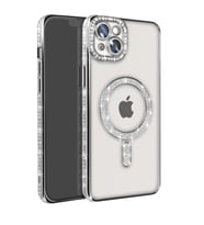 Iphone 14 Kılıf Joke Simli Magneticsafe Kılıf - Gümüş