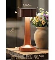 Dokunmatik Masa Gece Lambası Dokunmatik Lamba Abajur Led Şarjlı Masa Lambası Ledli Gold Rose 21 Cm (Bakır- Altın)