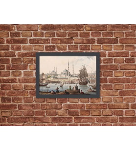 Ahşap Kendinden Çerçeveli Tablo - Vintage Yeni Camii ve Istanbul Limanı, Standart - 20x28cm