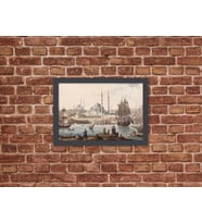 Ahşap Kendinden Çerçeveli Tablo - Vintage Yeni Camii ve Istanbul Limanı, Standart - 20x28cm