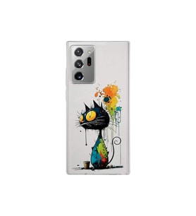 Samsung Galaxy Note 20 Ultra ile Uyumlu Splash Kedi Tasarımlı Şeffaf Silikon Kılıf
