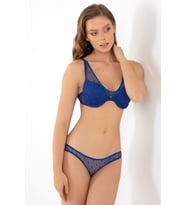 Miorre Push-Up Dolgulu Puantiye Tül Detaylı Sütyen Takım (SAKS MAVI)