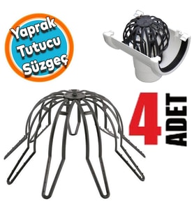 Yaprak Tutucu Ahtapot Oluk Gideri Pislik Tutucu 4 Adet Q70 - Q100 Lük Pimaş Gider Tutucu (Düz Siyah)
