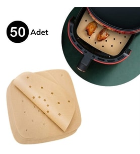 50 Adet Air Fryer Pişirme Kağıdı Tek Kullanımlık Hava Fritöz Yapışmaz Yağlı Kağıt Delikli Model (5680)