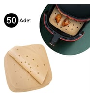 50 Adet Air Fryer Pişirme Kağıdı Tek Kullanımlık Hava Fritöz Yapışmaz Yağlı Kağıt Delikli Model (5680)
