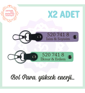 Mor -Yeşil, Adınıza Özel Bolluk Dolu Hediyelik 520 741 8 Sayısıyla Enerji Getiren 2'li Anahtarlık (Çok Renkli)