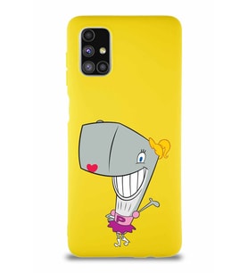 Samsung Galaxy M51 Soft Premier Kapak Pearl Yengeç Tasarımlı Silikon Kılıf - Sarı (Şeffaf)