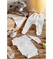 tinylamb SNOW STAR Organik Pamuk Penye Yeni Doğan Mini Set - Patikli Pijamalı - 3 Parça