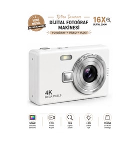 Dijital Fotoğraf Makinası 2.7k Ultra Hd 50mp 16x Zoom Vlogger - Hafıza Kartı Hediyeli !